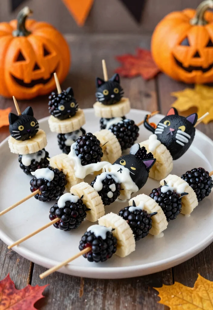 10 Vegan Halloween Recipes for Fun Spooky Plant-Based Treats - 9. Black Cat Fruit Skewers