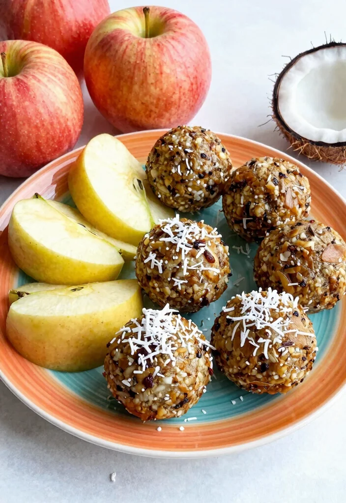 12 Apple Vegan Recipes for Fresh Cozy Seasonal Meals - 12. Apple and Coconut Energy Balls
