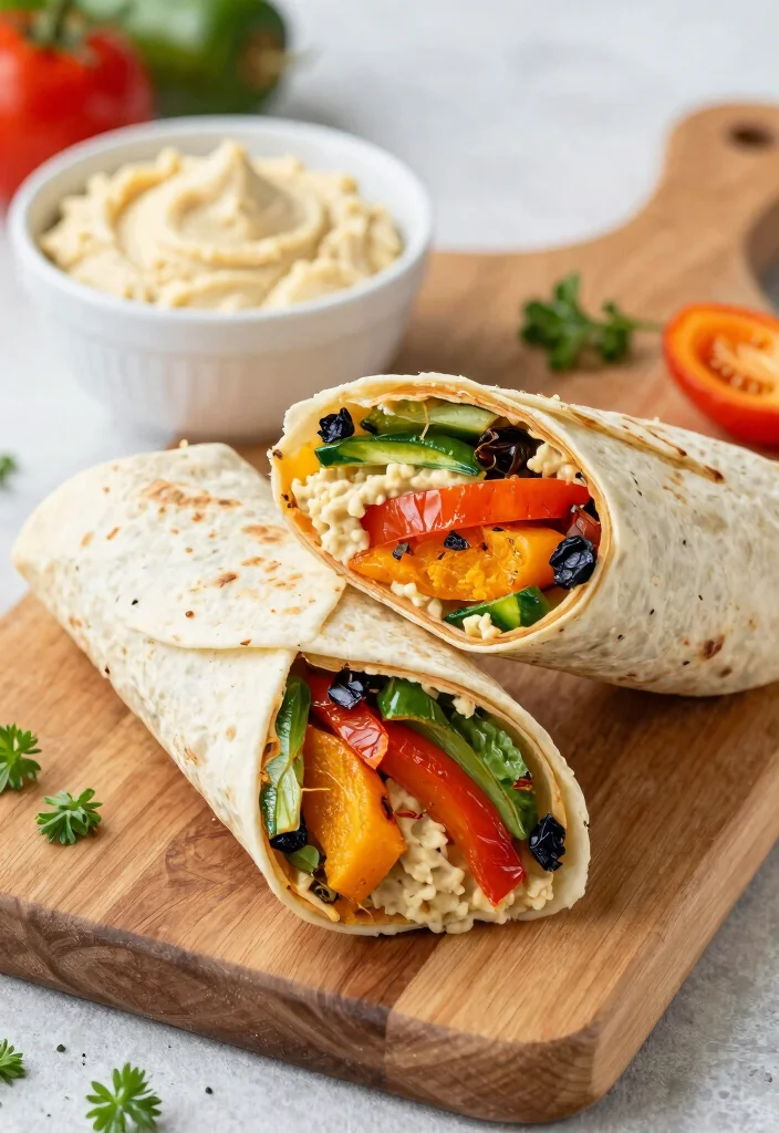 12 Heart-Healthy Vegetarian Recipes for Simple Nourishing Meals - 4. Roasted Vegetable and Hummus Wraps