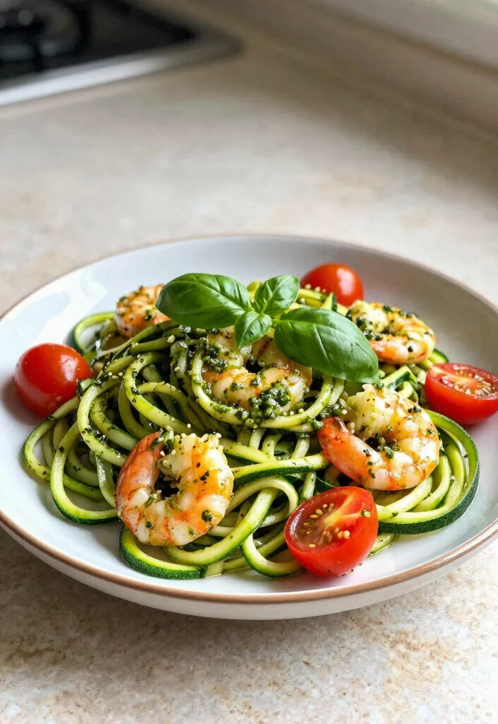 12 Seafood Dinner Recipes for Easy Flavorful Weeknight Meals - 5. Pesto Shrimp and Zucchini Noodles