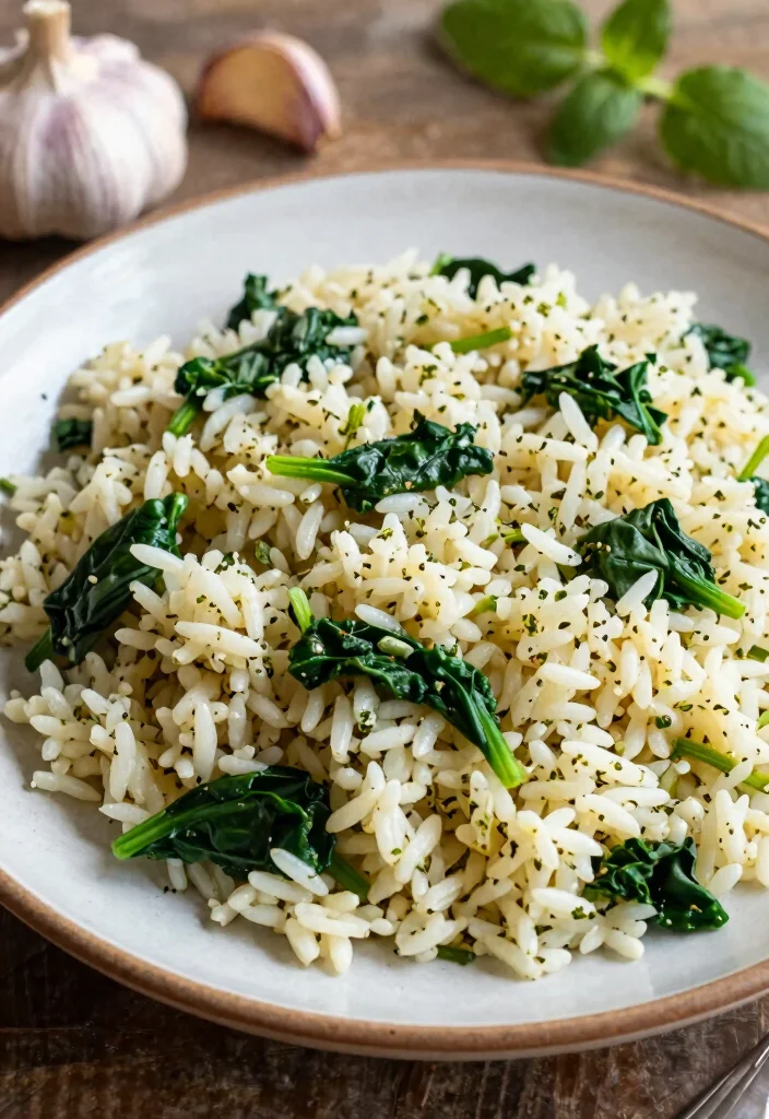 12 Vegan Rice Recipes for Easy Budget-Friendly Meals - 11. Garlic Herb Rice with Spinach