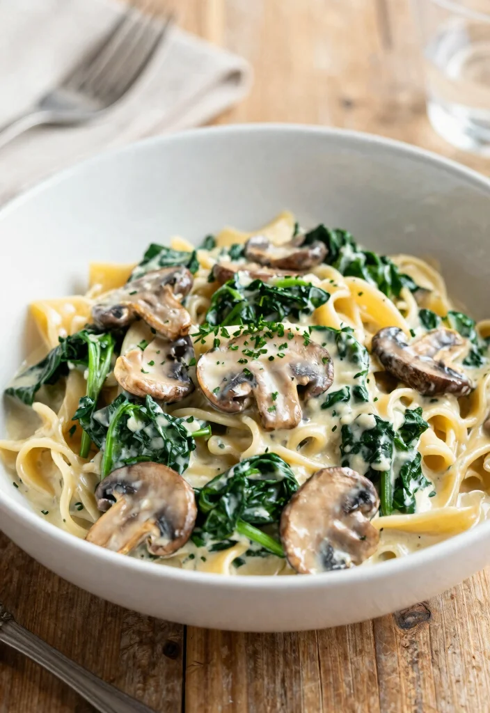 12 Weight Watchers Dinner Recipes for Light Easy Weeknight Meals - 7. Creamy Spinach & Mushroom Pasta